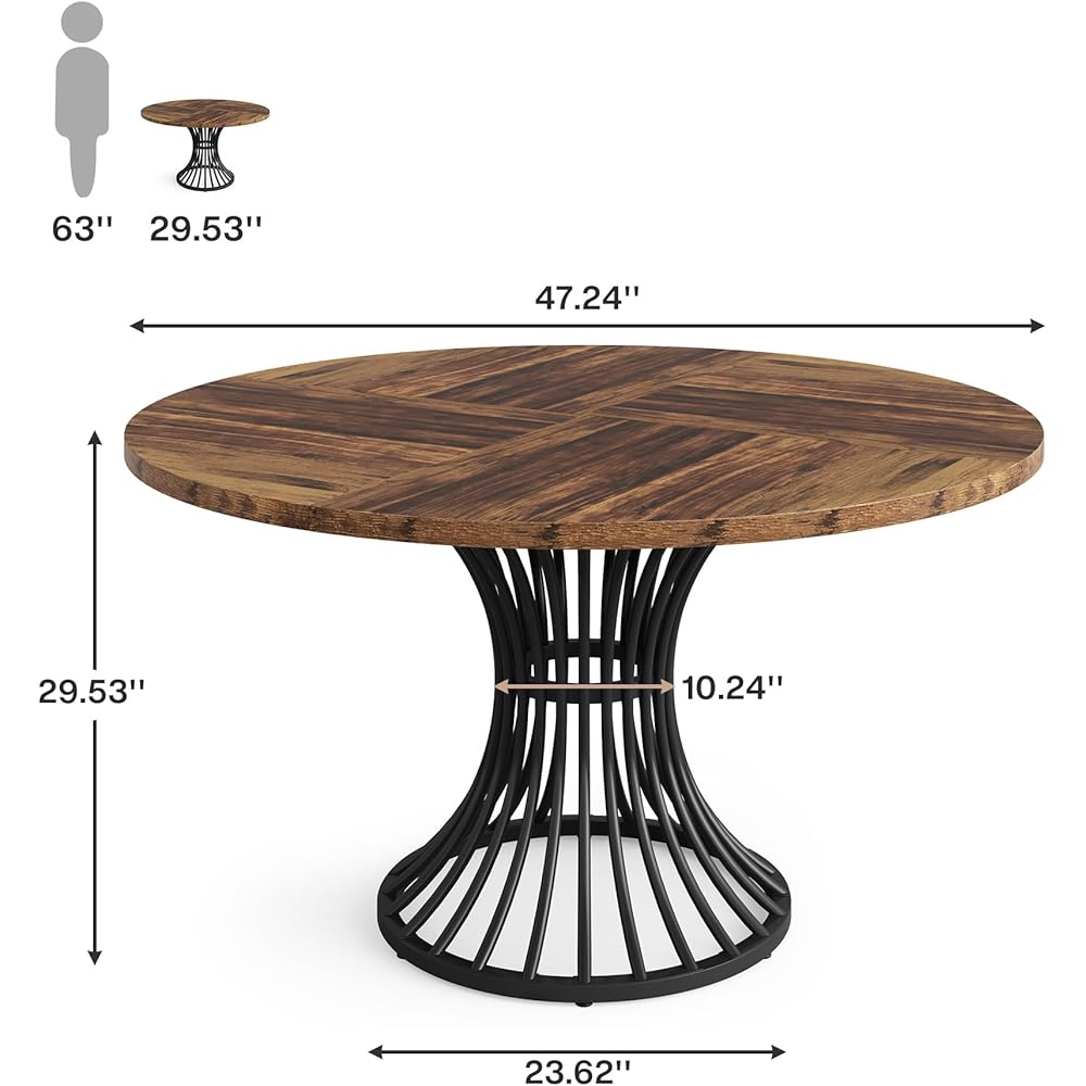 - Tribesigns Round Dining Table for 4-6 People, 47-Inch Farmhouse Dinning Room Circle Kitchen Table, Industrial Dinner Table with Metal Base for Kitchen, Living Room, Black and Brown - Tables