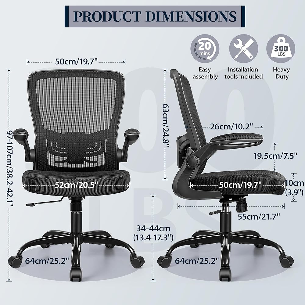 FelixKing Office Chair, Ergonomic Desk Chair with Adjustable Height and Lumbar Support Swivel Lumbar Support Desk Computer Chair with Flip up Armrests for Conference Room (Black) : Home & Kitchen