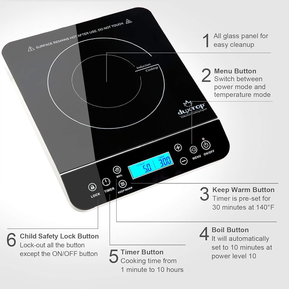 Duxtop Portable Induction Cooktop Burner, Induction Hot Plate with LCD Sensor Touch 1800 Watts, Silver 9600LS/BT-200DZ: Home & Kitchen