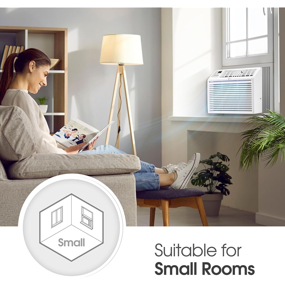 LG 6,000 BTU Window Air Conditioner, 115V, Cools 250 Sq.Ft. for Bedroom, Den, Living Room, Quiet Operation, with Remote, 2 Cooling & Fan Speeds, 2-Way Air Deflection, Auto Restart, White : Home & Kitchen