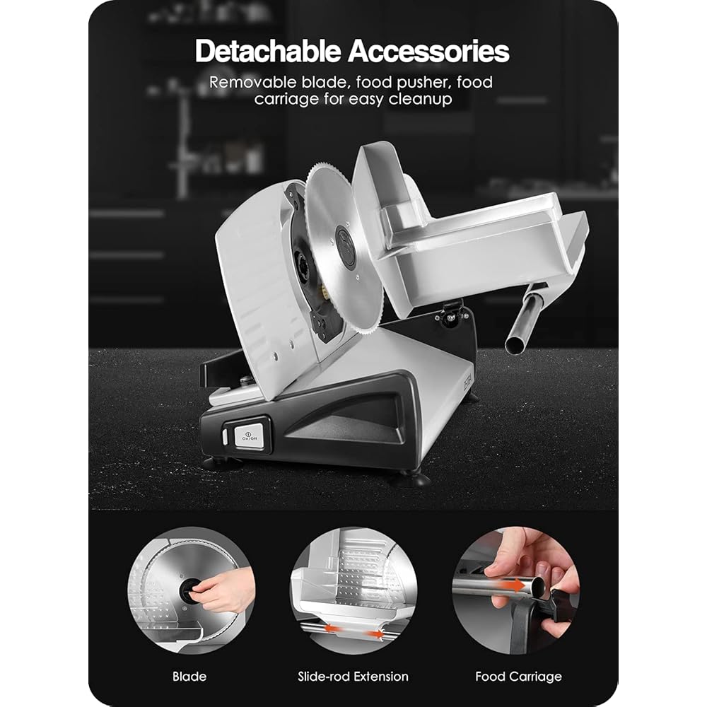 Meat Slicer 200W Electric Deli Food Slicer with 2 Removable 7.5