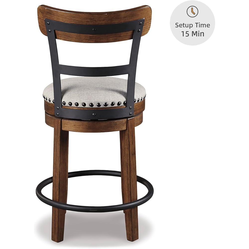 Signature Design by Ashley Valebeck Rustic Farmhouse 24.5” Counter Height Swivel Bar Stool, Brown