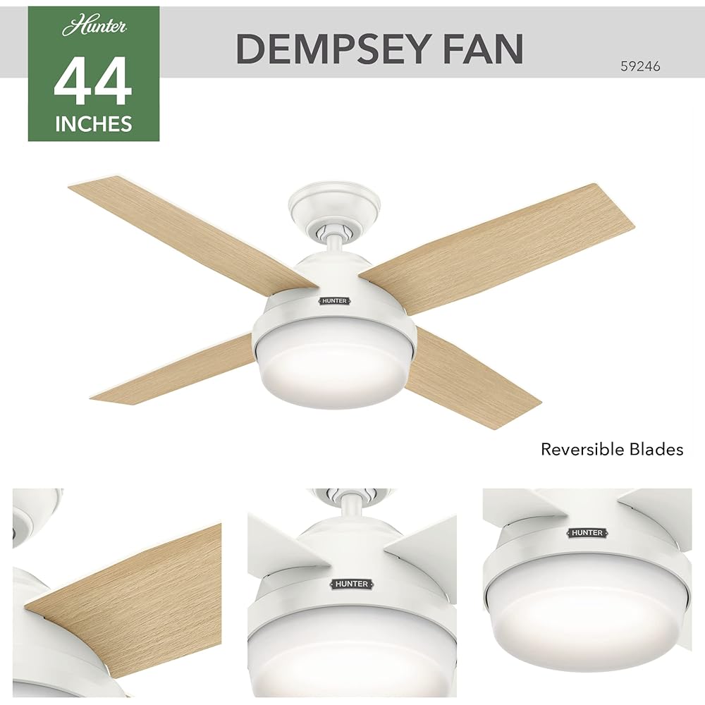 Hunter 59246 Dempsey Ceiling Fan 44 inches Fresh White -
