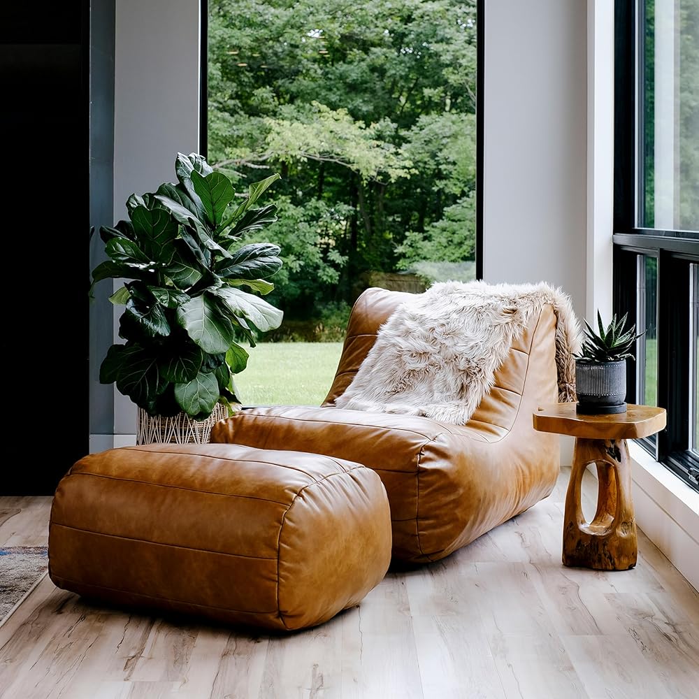 Big Joe Modora Bean Bag Chair Lounger and Ottoman Bundle, Copper Harbor Vegan Leather : Home & Kitchen