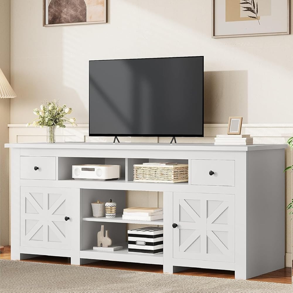 YITAHOME TV Stand for 75/80 Inch TV, Entertainment Center, TV Cabinet with Drawers and Power Outlet, White TV Console for Living Room Furniture (70 Inch Lenght 30 Inch High) : Home & Kitchen