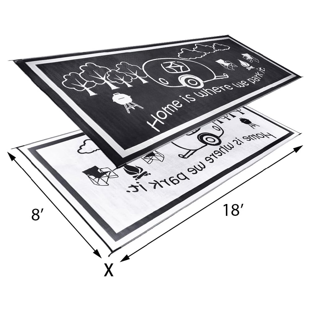 Stylish Camping RH8181 Black/White 8-Feet x 18-Feet RV Home Mat : Automotive