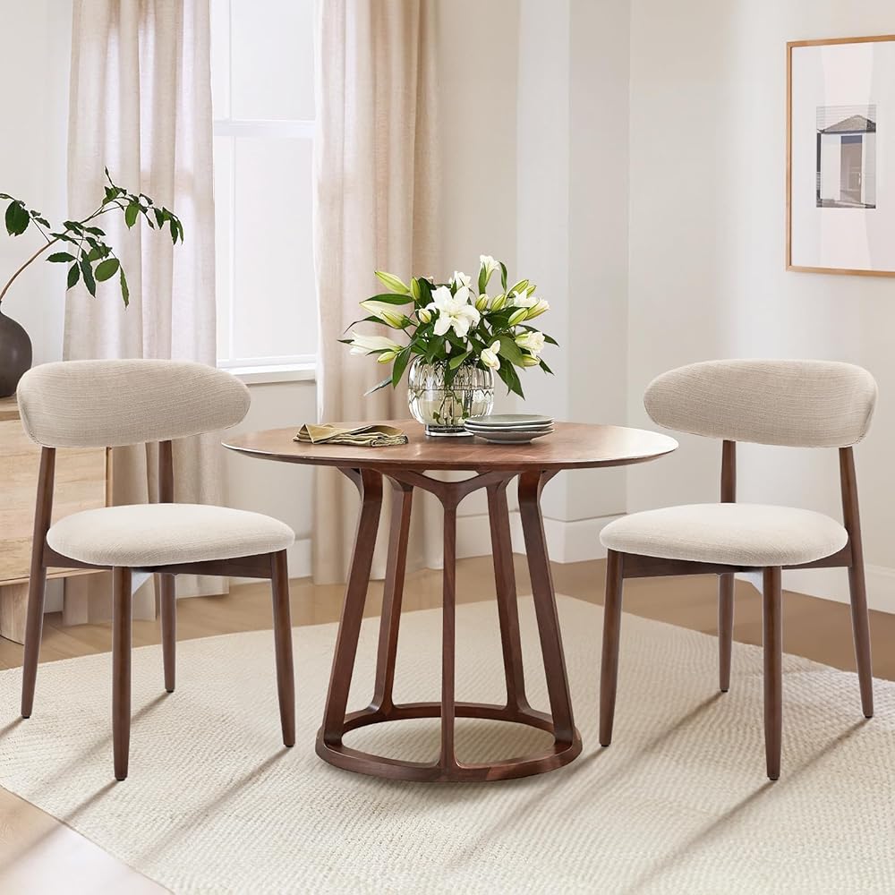 - COLAMY Wooden Dining Chairs Set of 4, Modern Fabric Upholstered Kitchen Side Chairs, Farmhouse Dining Room Chair with Foot Pegs, Beige - Chairs