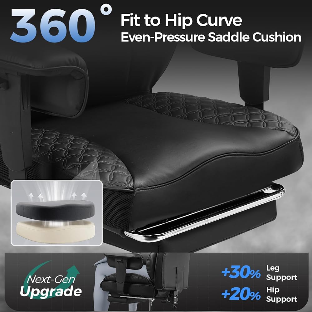 GTRACING Big and Tall Gaming Chair 400lbs Heavy Duty Office Chair with Foot Rest & Ergonomic Pocket Spring Lumbar Support, High Back 3D Saddle Shaped Cushion for Back Pain Relief, Matte-Black : Home & Kitchen