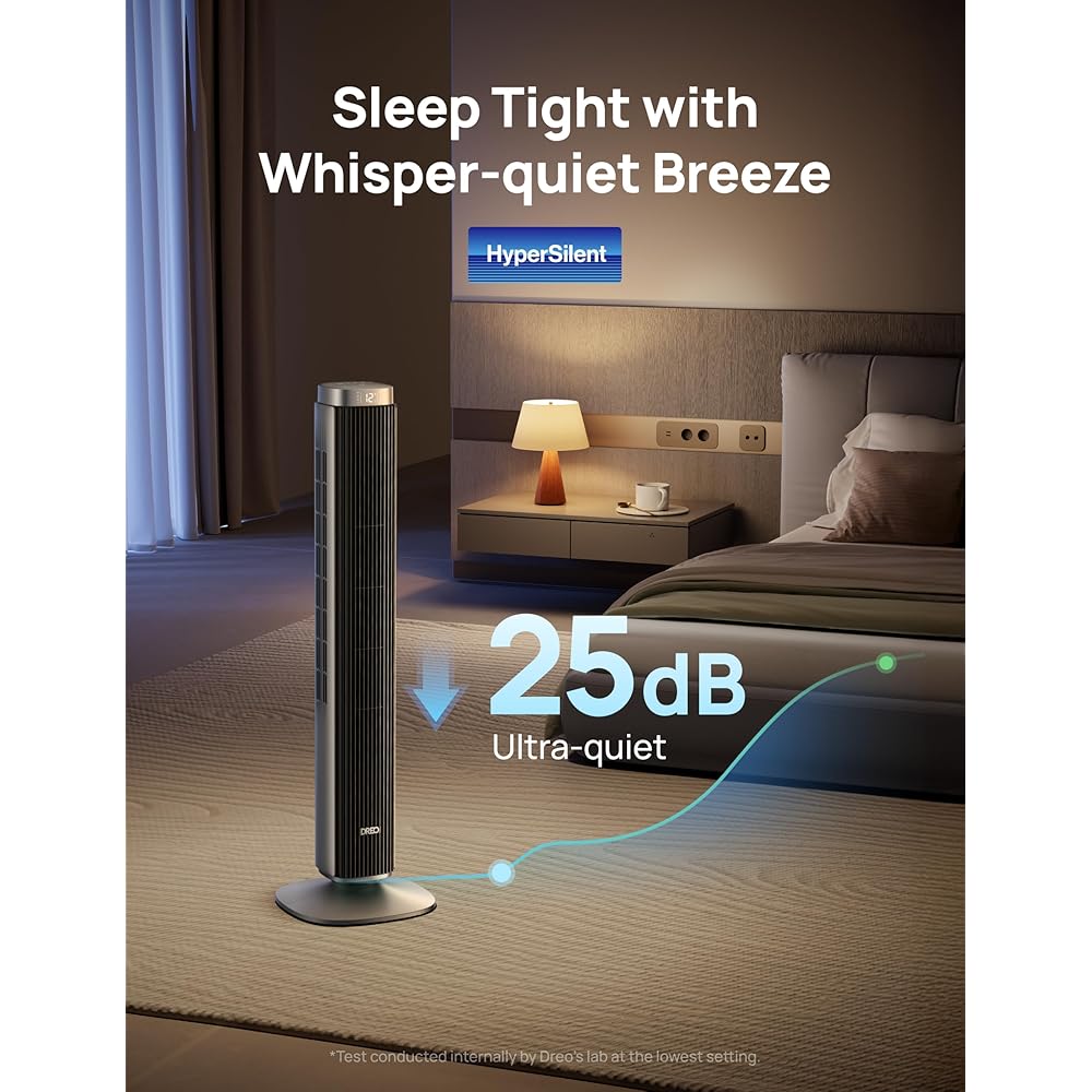 Dreo Tower Fan for Bedroom, 90° Oscillating Standing Fan with 40ft Far Airflow, 25dB Ultra Quiet DC Motor, 28ft/s Velocity, 12 Speeds, 42 inch, Smart Control, 4 Modes, 12H Timer, Pilot Pro S : Home & Kitchen