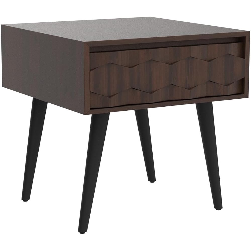 Bme Georgina Solid Wood Nightstands with Drawers - Fully Assembled Rustic Geometric Pattern Bedside Cabinet - Mid Century Modern Side Table for Living Room, Bedroom