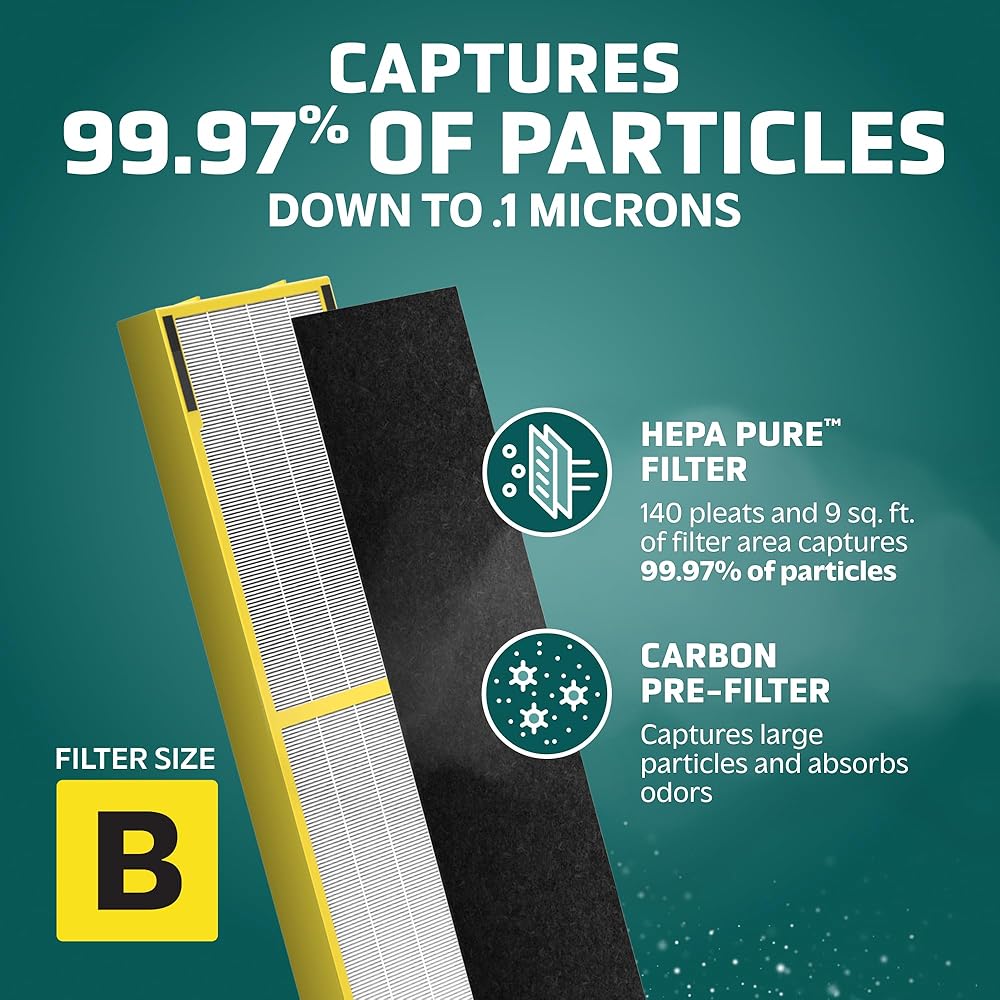 GermGuardian Filter B HEPA Pure Genuine Air Purifier Filter, Removes 99.97% of Pollutants, Wildfire Smoke, Odors, for AC4825, AC4300, AC4900, AC4825, AC4850, CDAP4500, 4-Pack, Black/Yellow,FLT48254PK : Automotive