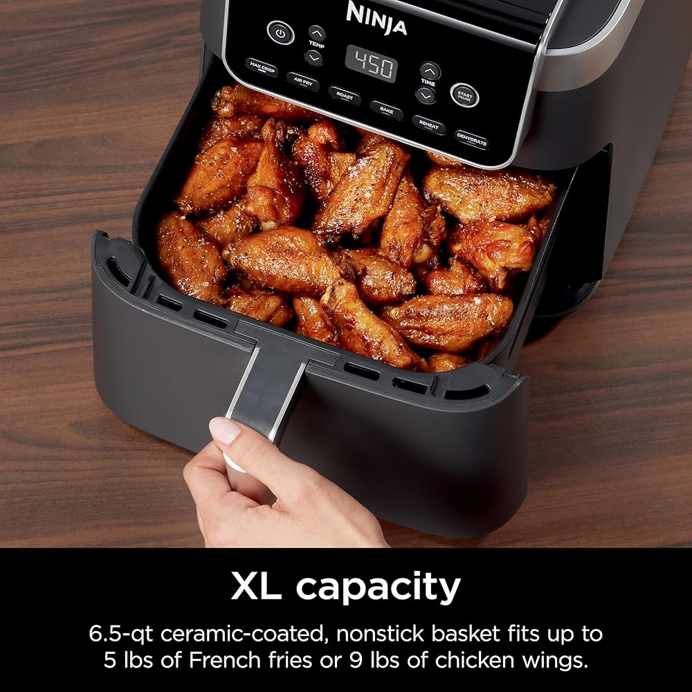 Ninja | Air Fryer | 6.5 QT Pro XL Capacity fits 9lbs of Wings | 6-in-1 Max Crisp, Air Fry, Roast, Bake, Reheat & Dehydrate | Nonstick Basket, Crisper Plate & Recipe Guide | Grey | AF181 : Home & Kitchen