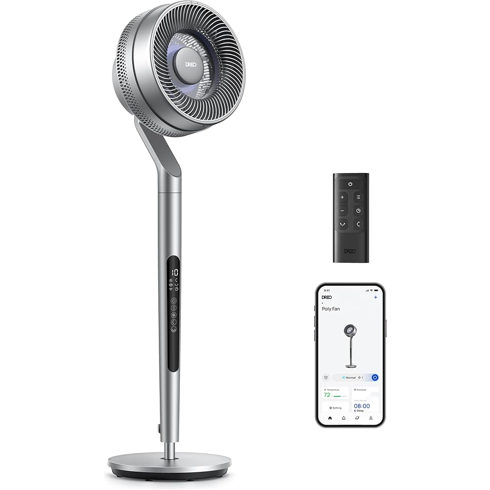 Dreo Smart Pedestal Fan for Bedroom, Wi-Fi/Voice/Alexa Control, 6 Modes,10 Speeds, 12H Timer, 23dB DC Quiet Circulator Fan, 120°+85° Oscillating Fans, 100ft, 40-44
