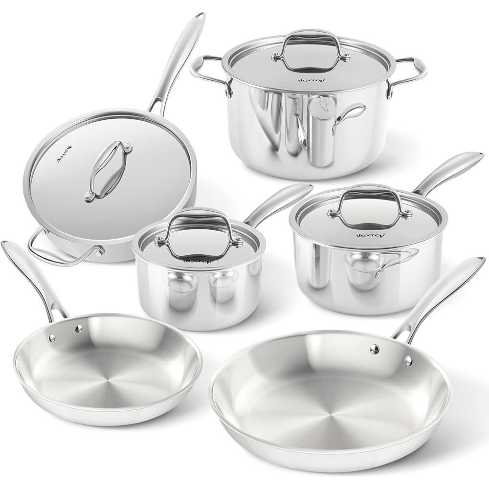 Duxtop Whole-Clad Tri-Ply Stainless Steel Induction Cookware Set, 10PC Kitchen Pots and Pans Set: Home & Kitchen