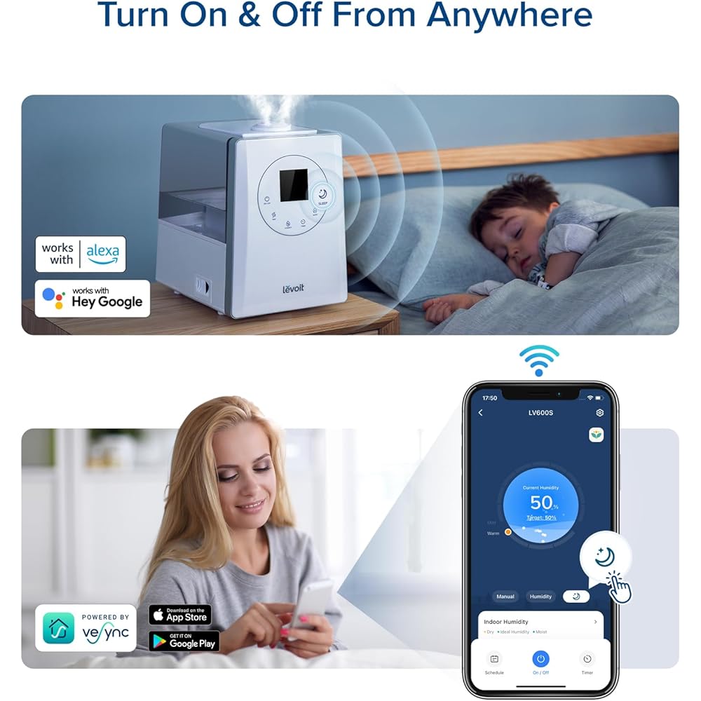 LEVOIT LV600S Smart Warm and Cool Mist Humidifiers for Home Bedroom Large Room, (6L) 753ft² Coverage, Quickly & Evenly Humidify Whole House, Easy Top Fill, App & Voice Control - Quiet Sleep Mode
