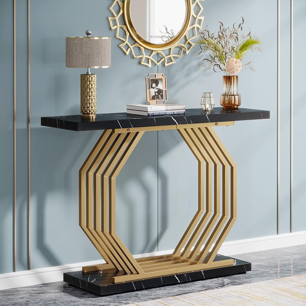 Tribesigns Gold Console Table, Faux Marble Entryway Table Narrow Sofa Table with Geometric Metal Base, 40 Inch Modern Accent Table Entrance Table for Living Room, Hallway, Foyer, Black : Home & Kitchen