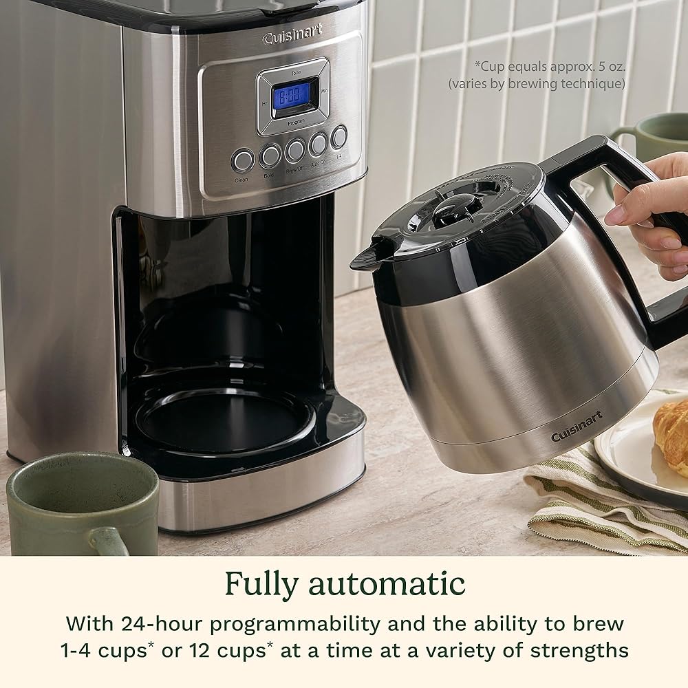 Cuisinart 12-Cup Coffee Maker, Programmable PerfecTemp Thermal Carafe Coffee Machine with 1-4 Cup Setting, Brew Strength Control and Brew Pause, Stainless Steel, DCC-3400NAS, Silver: Home & Kitchen