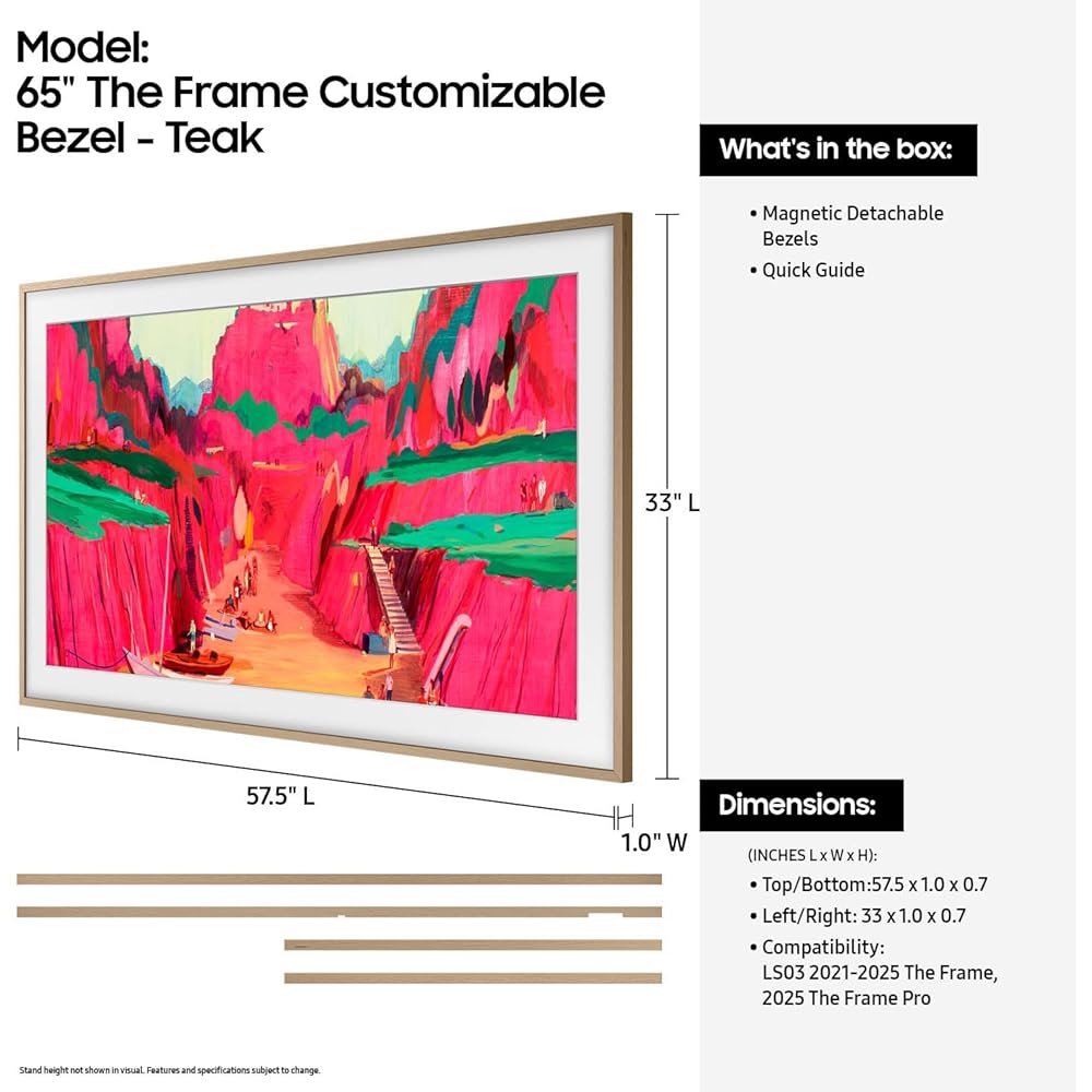 Samsung 65” The Frame Customizable Bezel (2025 Model), Magnetic, Quick and Easy Installation, VG-SCFF65TKBZA, Modern Teak : Cell Phones & Accessories
