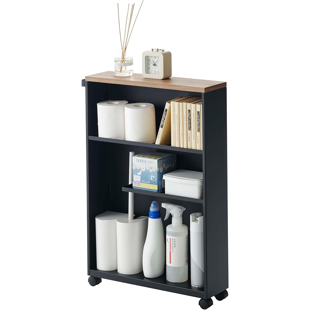 Yamazaki Home Rolling Slim Bathroom Cart with Handle-Storage Shelf Organizer Rack, One Size, Black : Home & Kitchen
