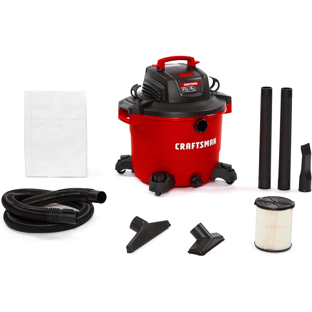 CRAFTSMAN CMXEVBE17595 16 Gallon 6.5 Peak HP Wet Dry Vac, Heavy-Duty Shop Vacuum Wet and Dry with Filter, Dust Bag, Hose and Attachments for Home Projects & Renovations : Tools & Home Improvement
