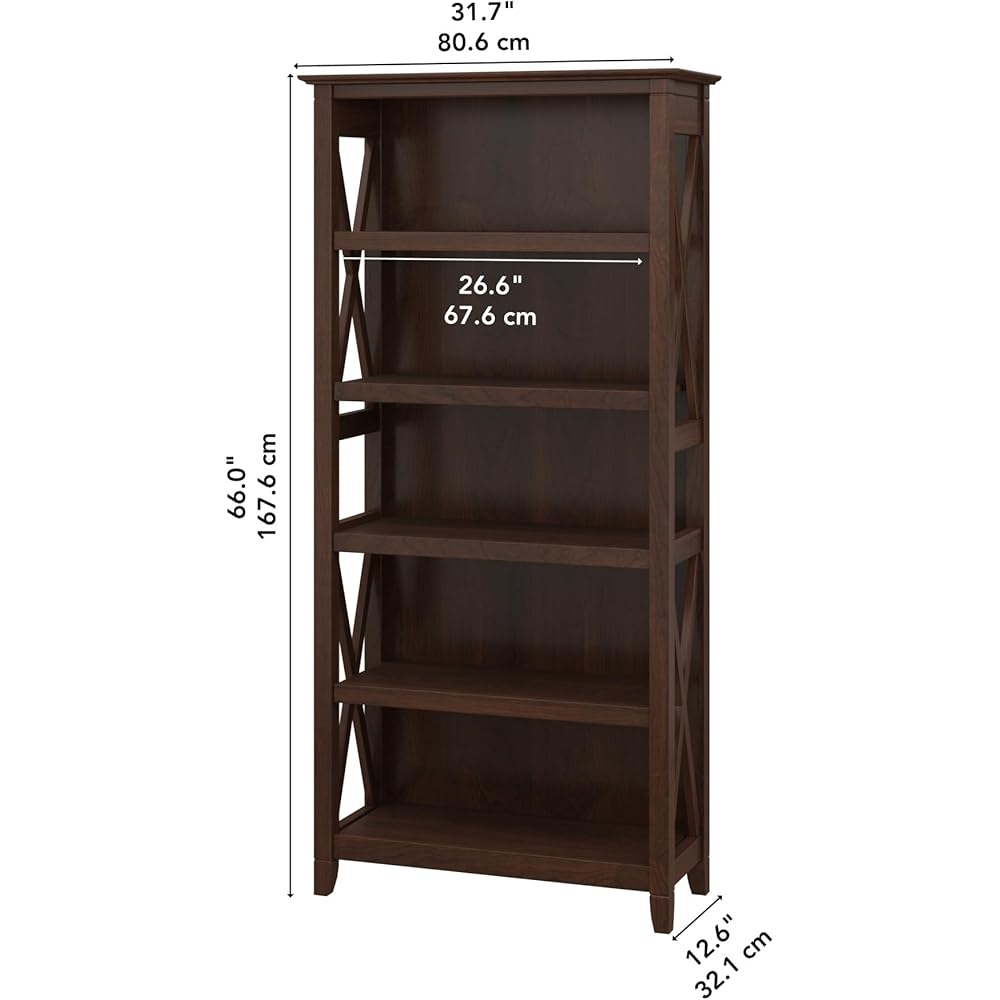 Bush Furniture Tall 5 Shelf Bookcase for Living Room or Home Office, Large Bookshelf, Modern Farmhouse Style, Key West Collection, Bing Cherry : Home & Kitchen