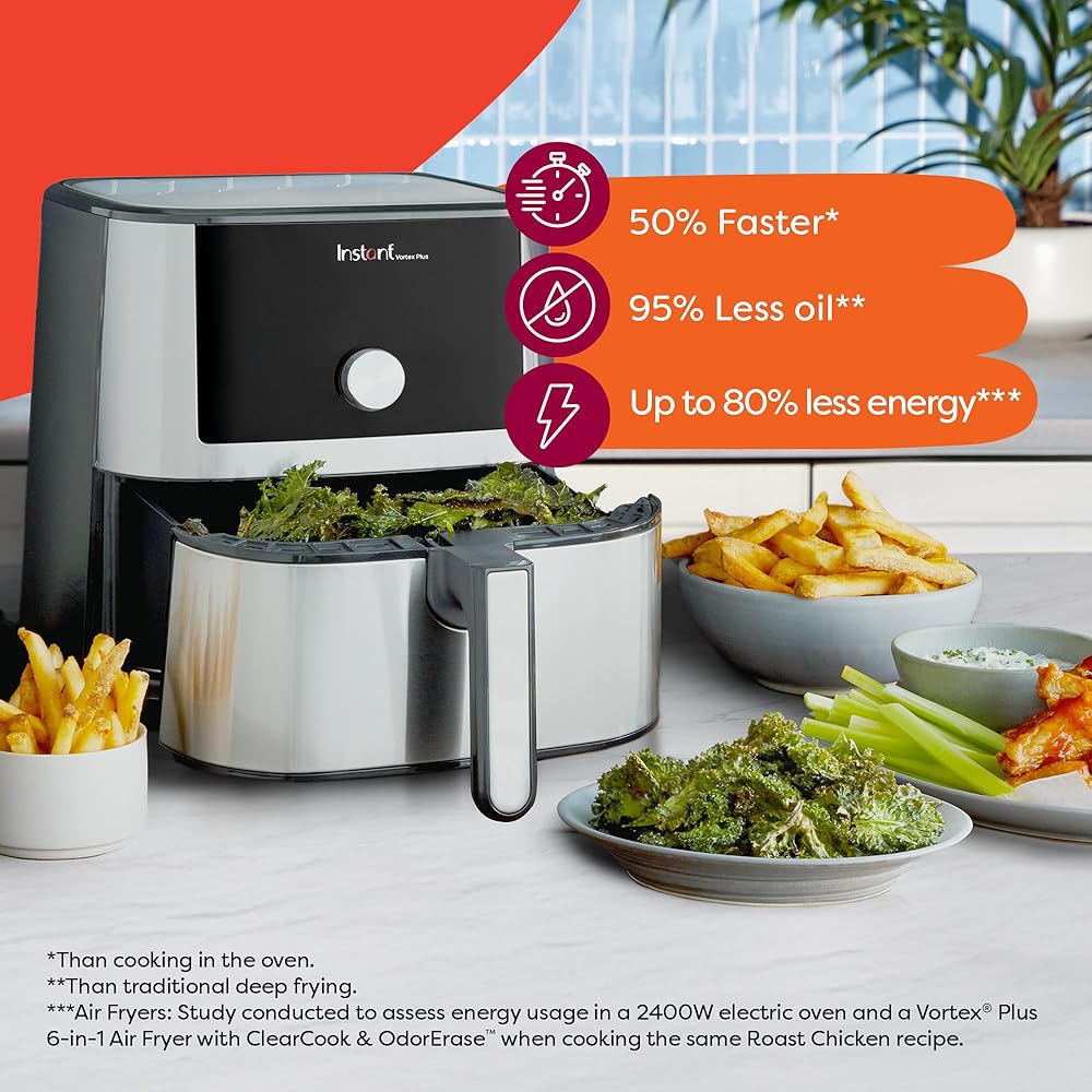 Instant Pot Vortex Plus 4QT Air Fryer, Custom Program Options, 6-in-1 Functions Crisps, Broils, Roasts, Dehydrates, Bakes, Reheats, 100+ In-App Recipes, from the Makers of Instant Pot, Stainless Steel : Home & Kitchen