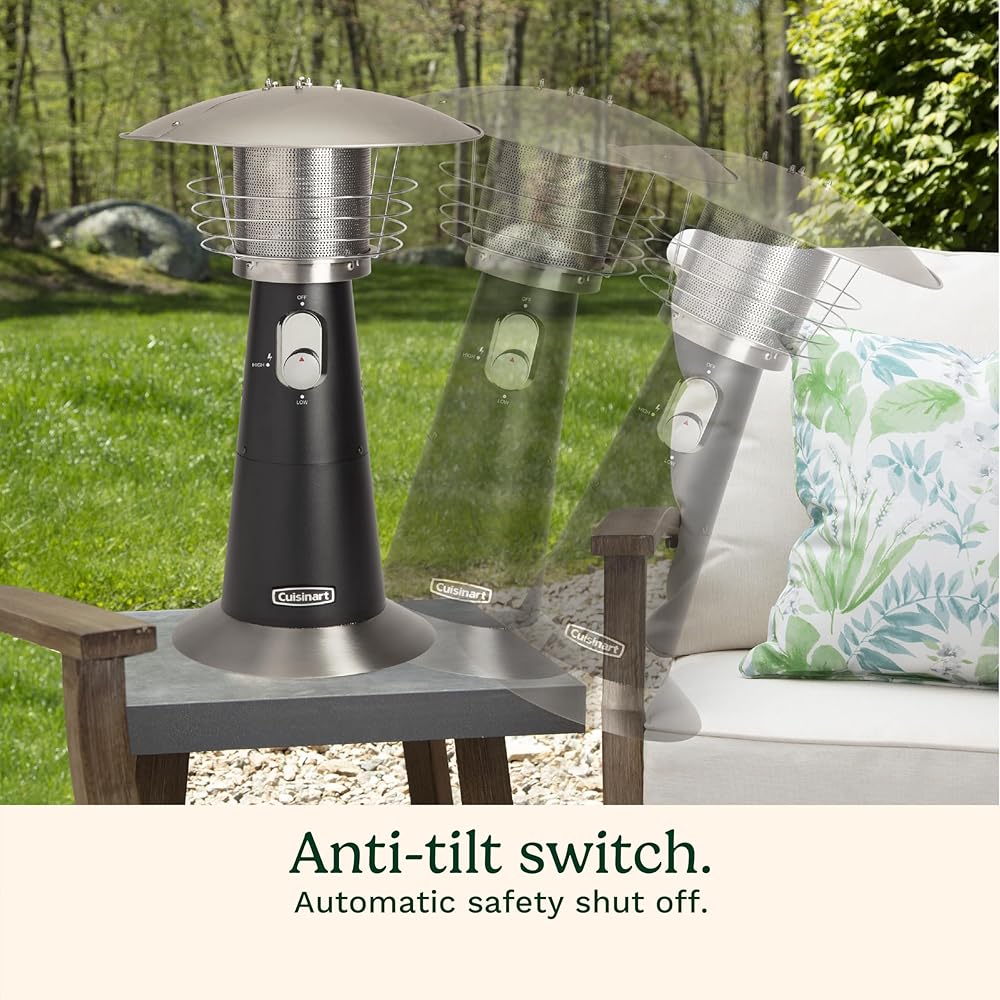Cuisinart Portable Tabletop Patio Heater, 11,000 BTU Outdoor Propane Heater with Safety Tilt Switch and Adjustable Heat, Burner Screen Guard, 30 sq. Foot Heat Range, Black : Home & Kitchen