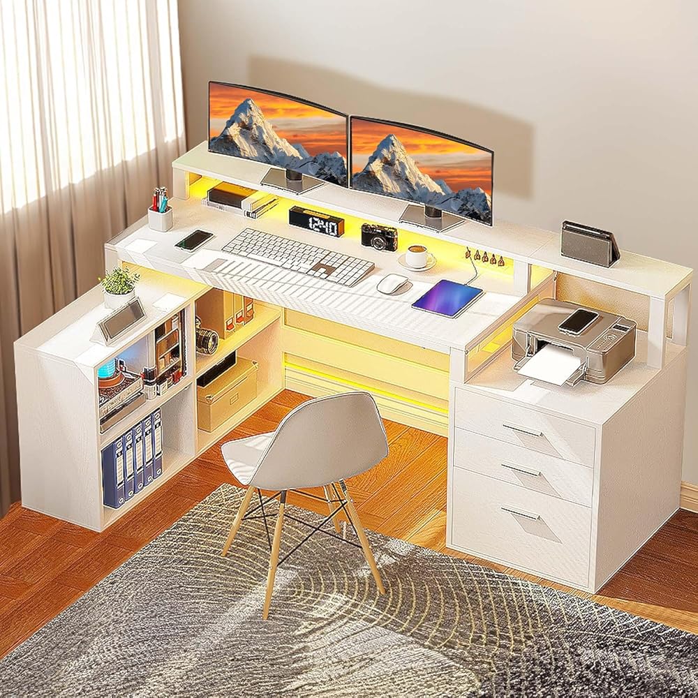 DWVO L Shaped Desk with Drawers, 65