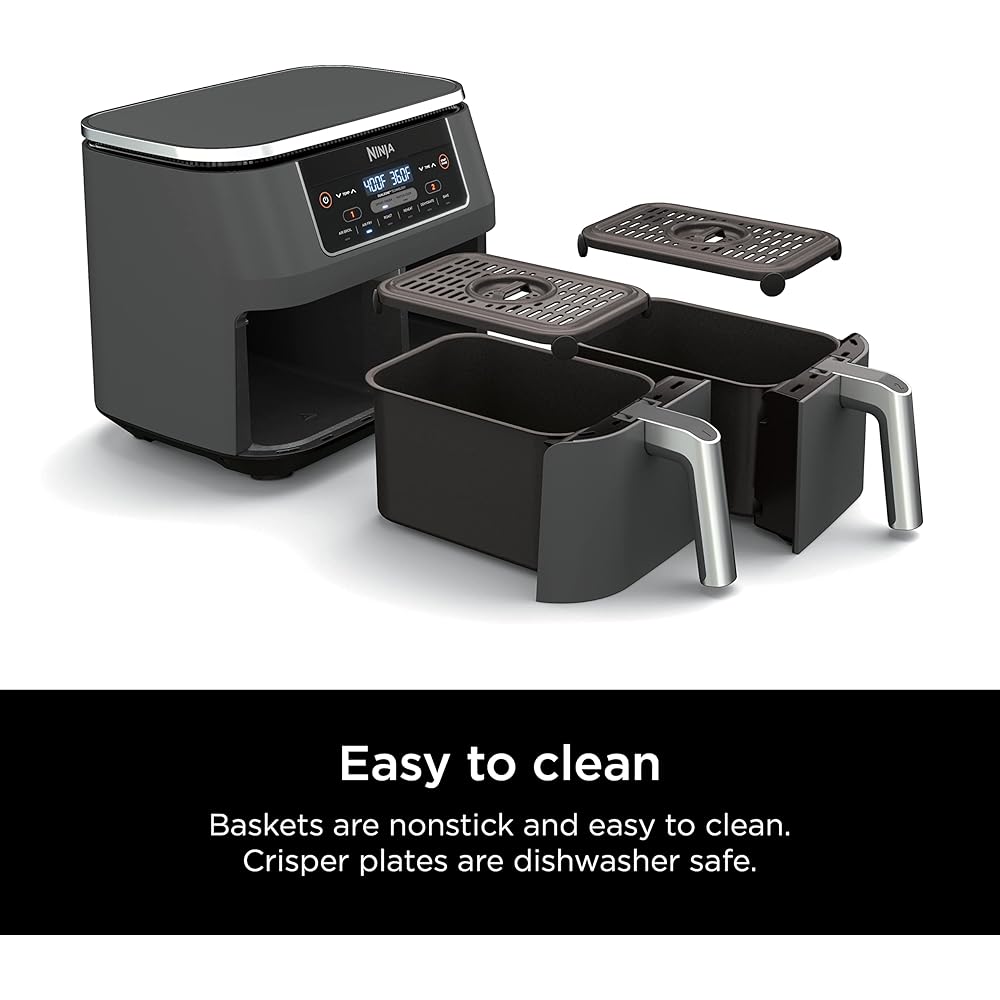 Ninja DZ201 Foodi 8 Quart 6-in-1 DualZone 2-Basket Air Fryer with 2 Independent Frying Baskets, Match Cook & Smart Finish to Roast, Broil, Dehydrate & More for Quick, Easy Meals, Grey : Home & Kitchen