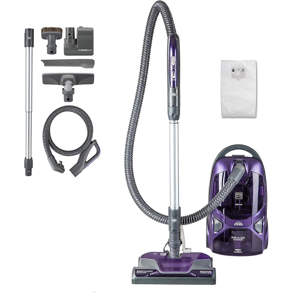 - Kenmore 600 Series Pet Friendly Lightweight Bagged Canister Vacuum with Pet PowerMate, Pop-N-Go Brush, 2 Motors, HEPA Filter, Aluminum Telescoping Wand, Retractable Cord and 4 Cleaning Tools, Purple