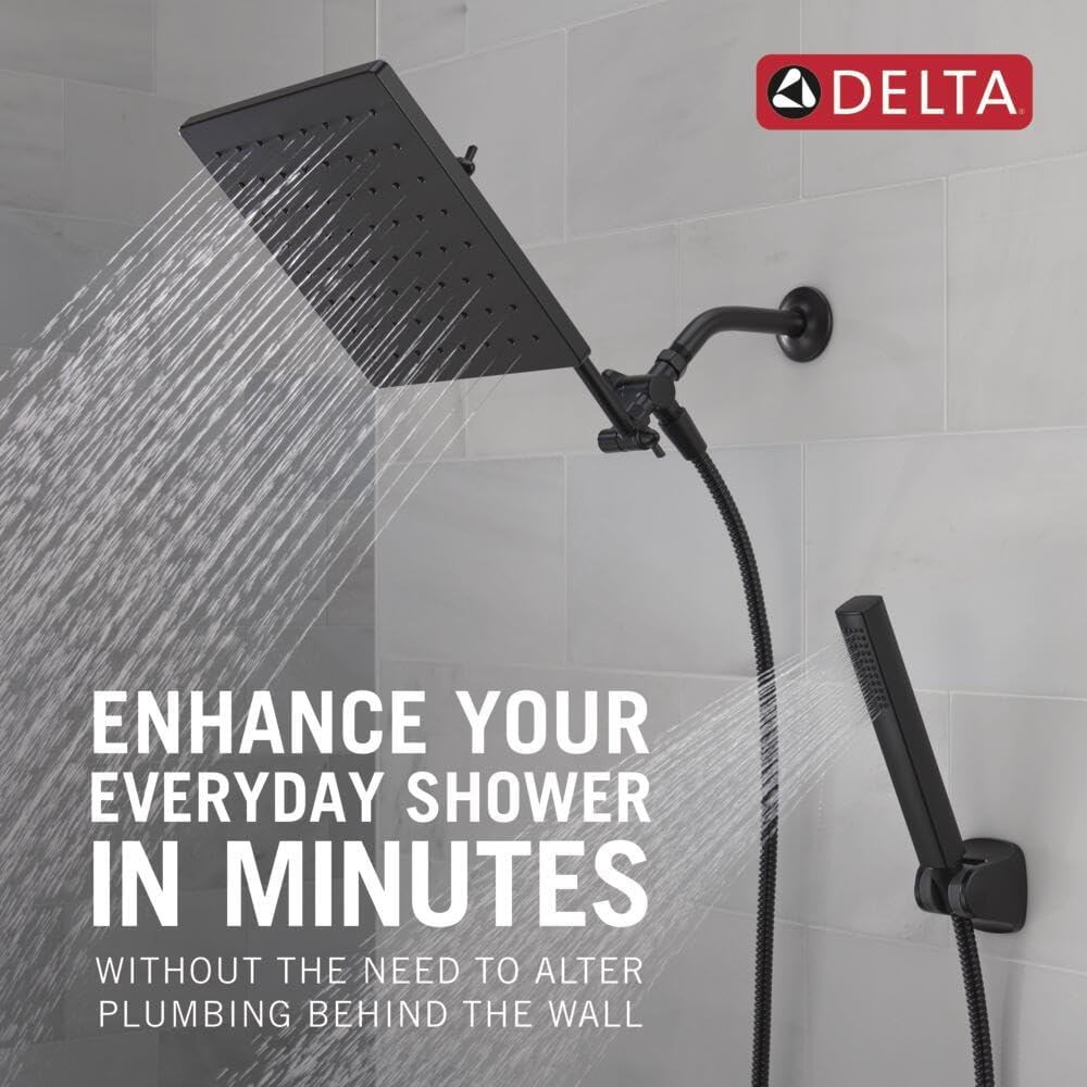 Delta 75527 Universal Showering 1.75 GPM Single Function Modern Rain Shower Head and Hand Shower Combo with Adjustable Extension Arm and Touch-Clean Nozzles - Matte Black