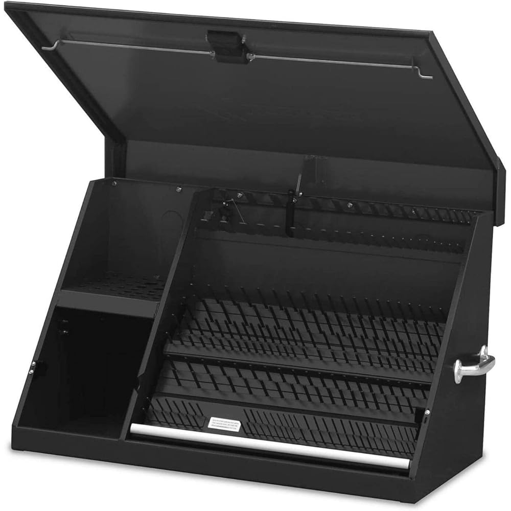 Montezuma – XL450B – 36-Inch Portable TRIANGLE Toolbox – Multi-Tier Design – 16-Gauge Construction – SAE and Metric Tool Chest – Weather-Resistant Toolbox – Lock and Latching System, Black -