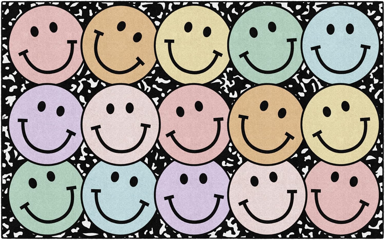 Flagship Carpets Schoolgirl Style Pastel Rainbow Smileys on Notebook Educational Area Rug for Kids Room Seating D茅cor, Children's Classroom, Play Carpet for Teaching and Playroom, 7'6
