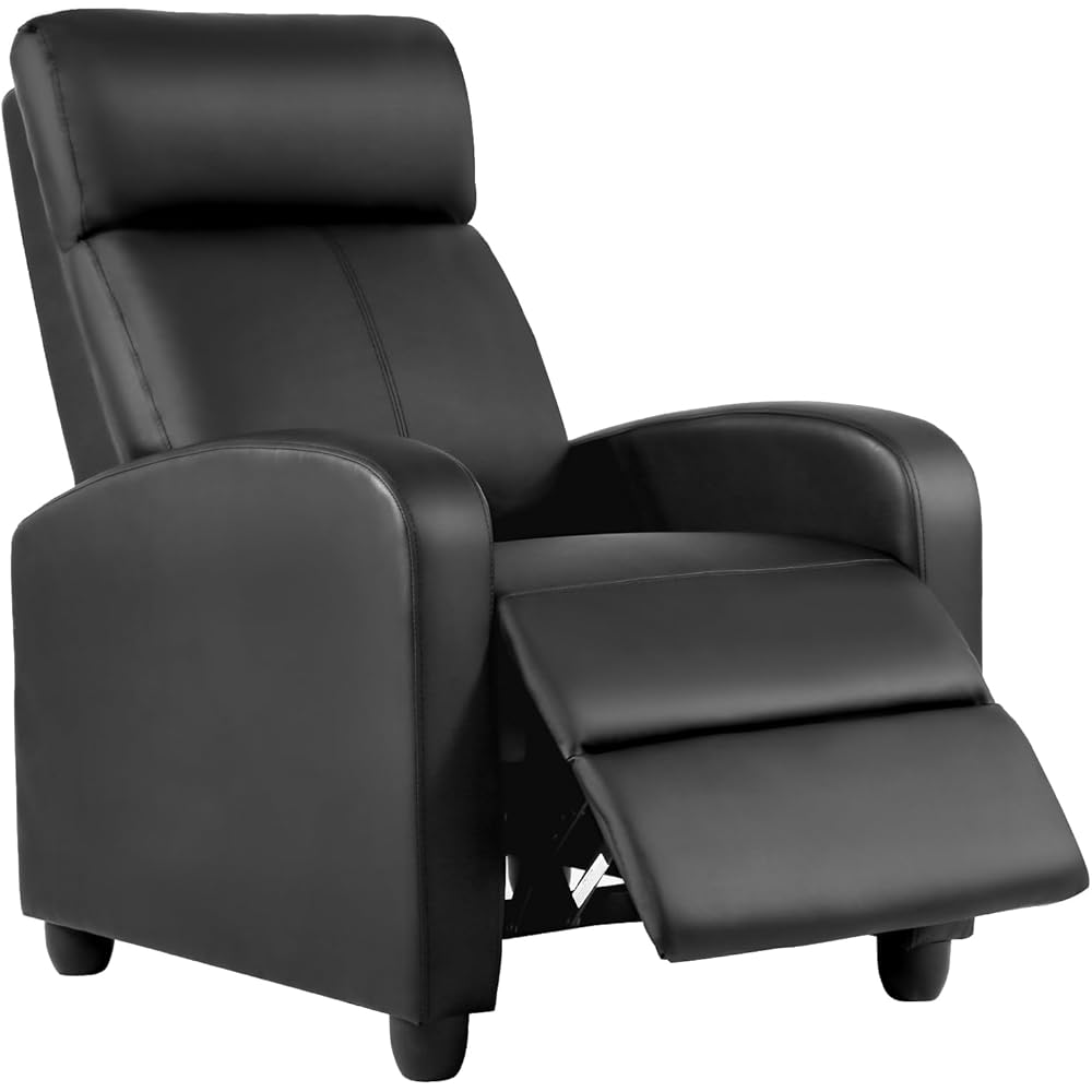 BestMassage | Recliner Chair | No Massage Function | Leather Black | with Lumbar Support, Adjustable Push Back, Wide Armrests, Footrest & Padded Seat | Easy Assembly | for Living Room, Home Theatre