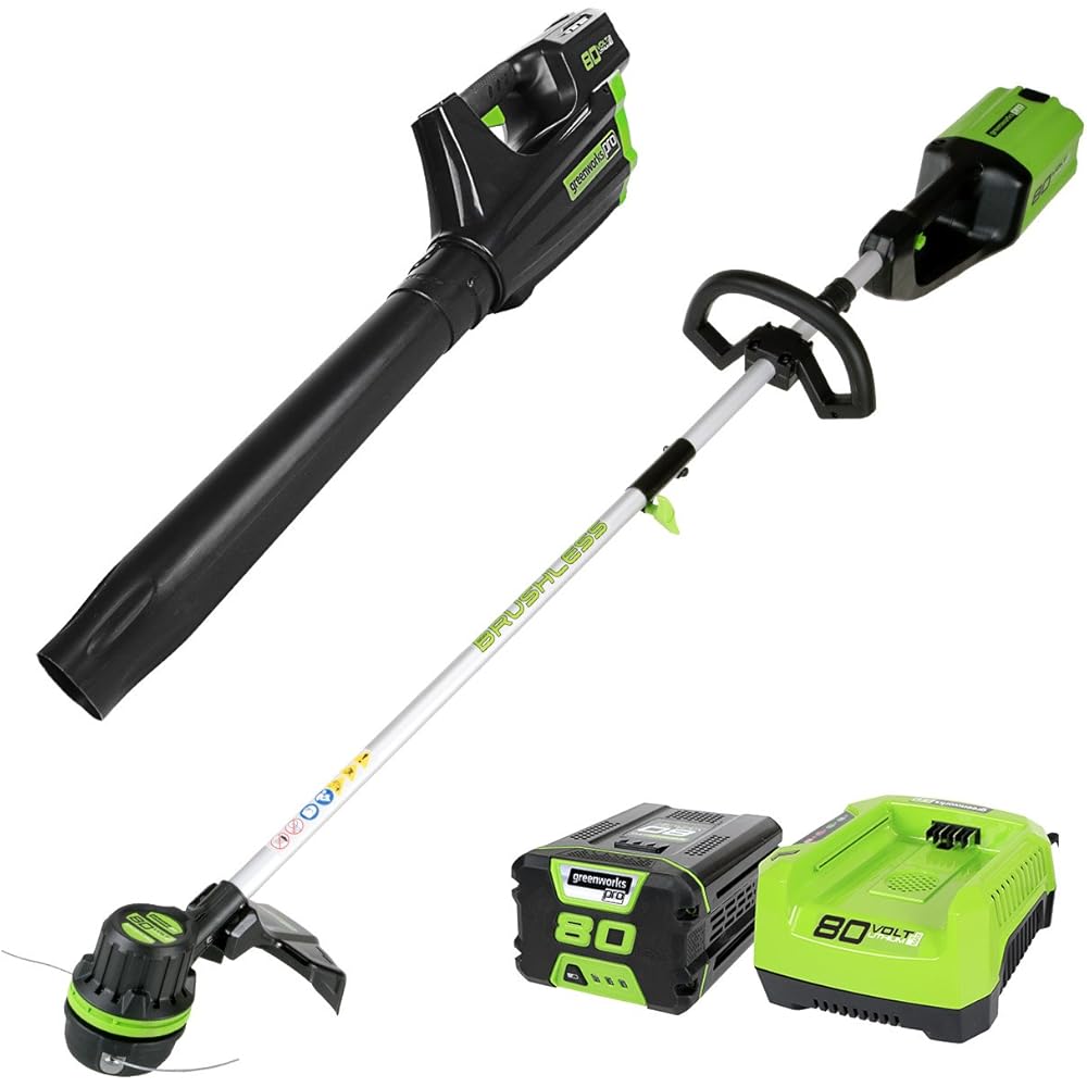 : Greenworks Pro 80V Cordless Brushless String Trimmer + Leaf Blower Combo, 2Ah Battery and Charger Included STBA80L210 : Patio, Lawn & Garden