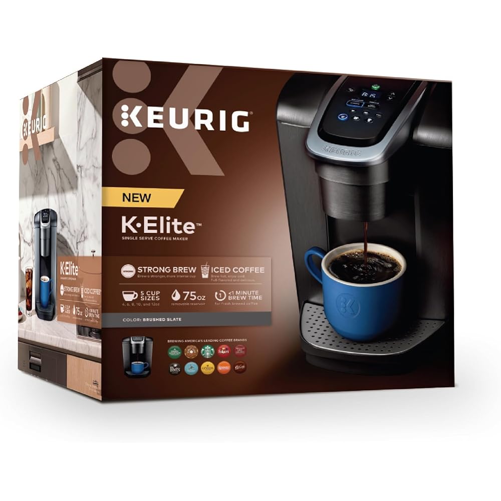 Keurig K-Elite Single Serve K-Cup Pod Coffee Maker, with Strength and Temperature Control, Iced Coffee Capability, 8 to 12oz Brew Size, Programmable, Brushed Slate: Home & Kitchen