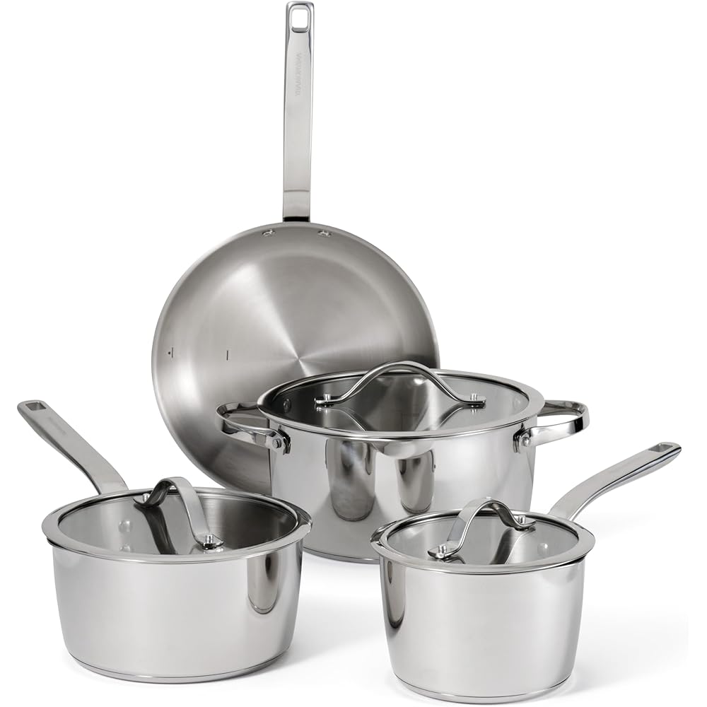 Tramontina Tempo Tri-Ply Base Stainless Steel 7-Piece Cookware Set with Glass Lids, Pots and Pans Kitchen Set, Induction-Ready, Oven-Safe, Dishwasher-Safe: Home & Kitchen
