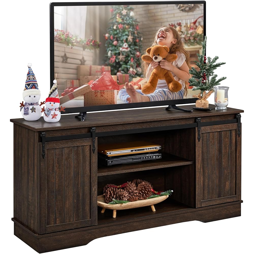 Yaheetech TV Stand for TVs Up to 65 inch, Farmhouse Media Entertainment Center, 58'' TV Console Table with Adjustable Shelves & Sliding Barn Doors for Living Room, Dark Walnut : Home & Kitchen