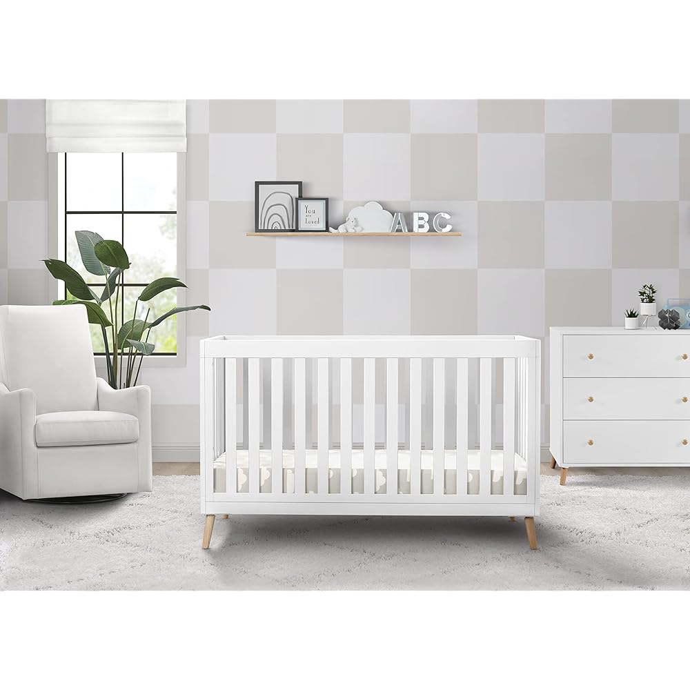 Delta Children Essex 4-in-1 Convertible Baby Crib, Bianca White with Natural Legs : Baby