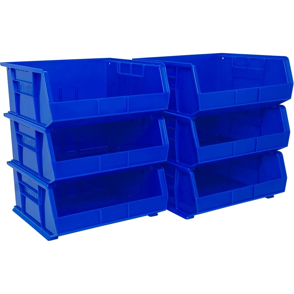 Akro-Mils 30250 AkroBins Plastic Storage Bins, Space-Saving Stackable Bins for Garage, Pantry, Craft Organization, 15-Inch x 16-Inch x 7-Inch, Blue, 6-Pack - Open Home Storage Bins -
