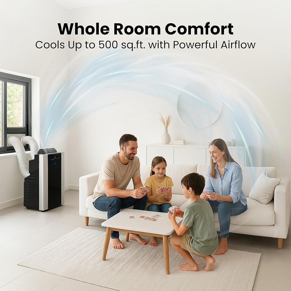 Whynter Portable Air Conditioner 14,000 BTU with Dual Hose Dehumidifier & Cooling Fan for 500 Sq Ft Rooms, Includes AC Unit Window Kit, ARC-14S (9,500 SACC) : Home & Kitchen