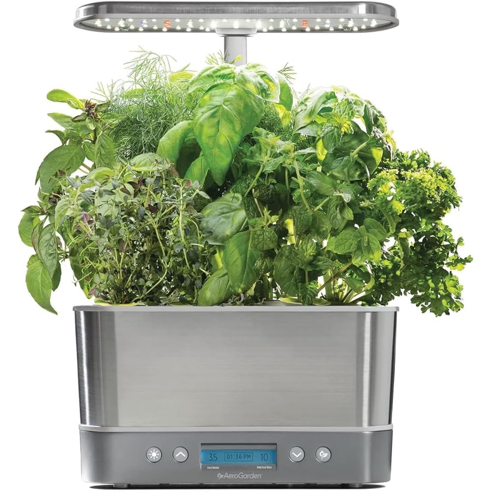 AeroGarden Harvest Elite Indoor Garden Hydroponic System with LED Grow Light and Seed Kit, Holds up to 6 Pods, Stainless Steel : Patio, Lawn & Garden