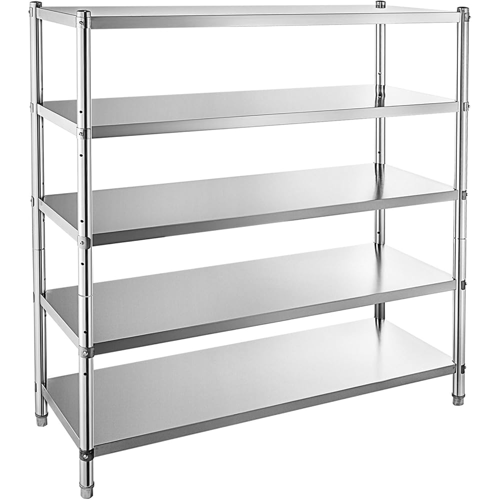 VEVOR Stainless Steel Shelving 48x18.5 Inch 5 Tier Adjustable Shelf Storage Unit Stainless Steel Heavy Duty Shelving for Kitchen Commercial Office Garage Storage 330lb Per Shelf: Tools & Home Improvement