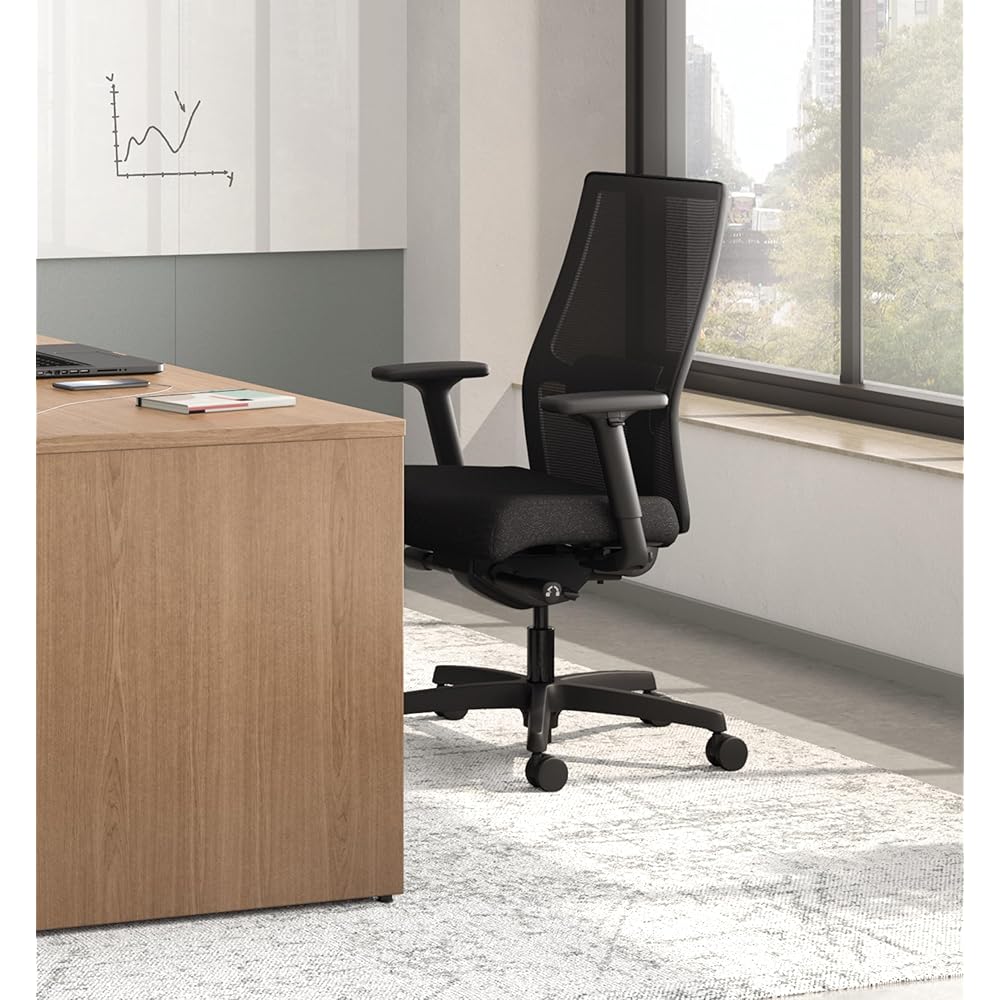 HON Ignition 2.0 Ergonomic Office Chair, Adjustable Tilt, Swivel Wheels, Comfy for Long Hours, Home Office Desk Chairs, Black