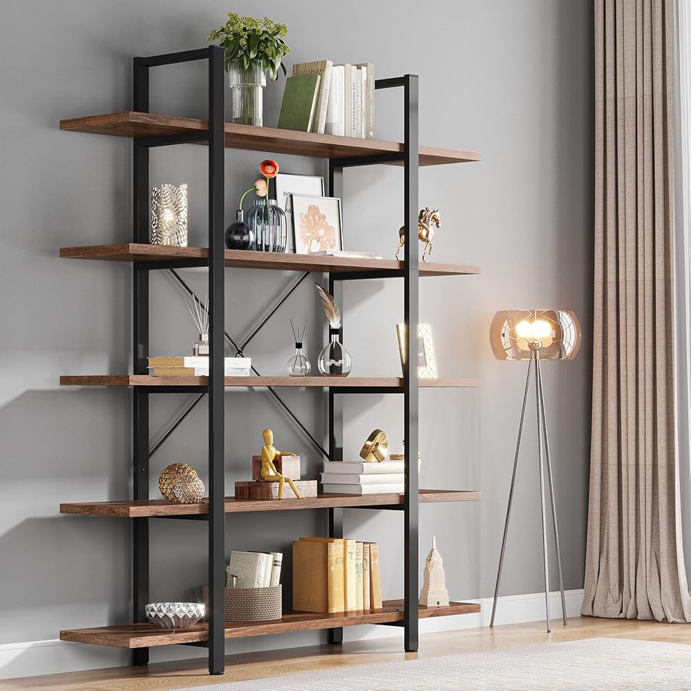 Tribesigns 5-Tier Bookshelf, Vintage Industrial Style Bookcase 72 H x 12 W x 47L Inches : Home & Kitchen
