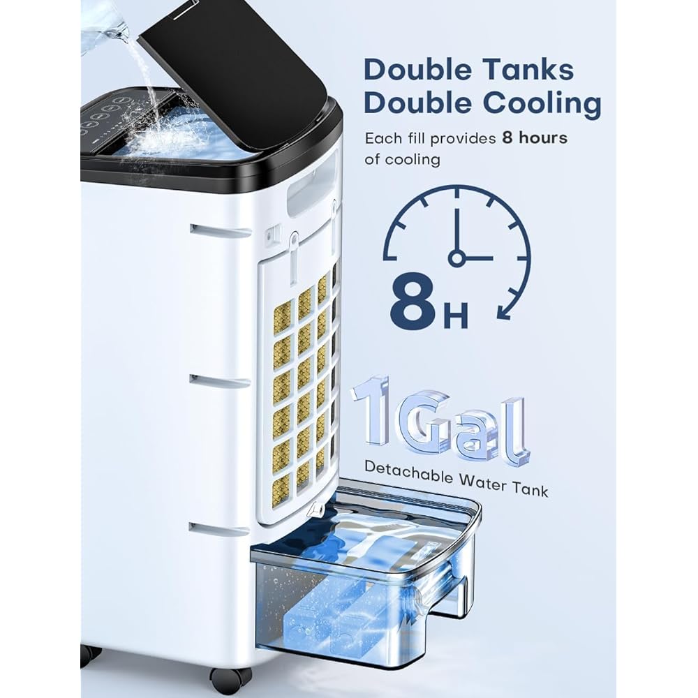CENSTECH Windowless Air Conditioner with 5 Ice Packs, 3 Modes & 3 Speeds Swamp Cooler Air Conditioner, 12H Timer, 4L Tank for 24H Cooling, Remote, Dual Tank Portable Air Conditioners No Windows Needed : Home & Kitchen