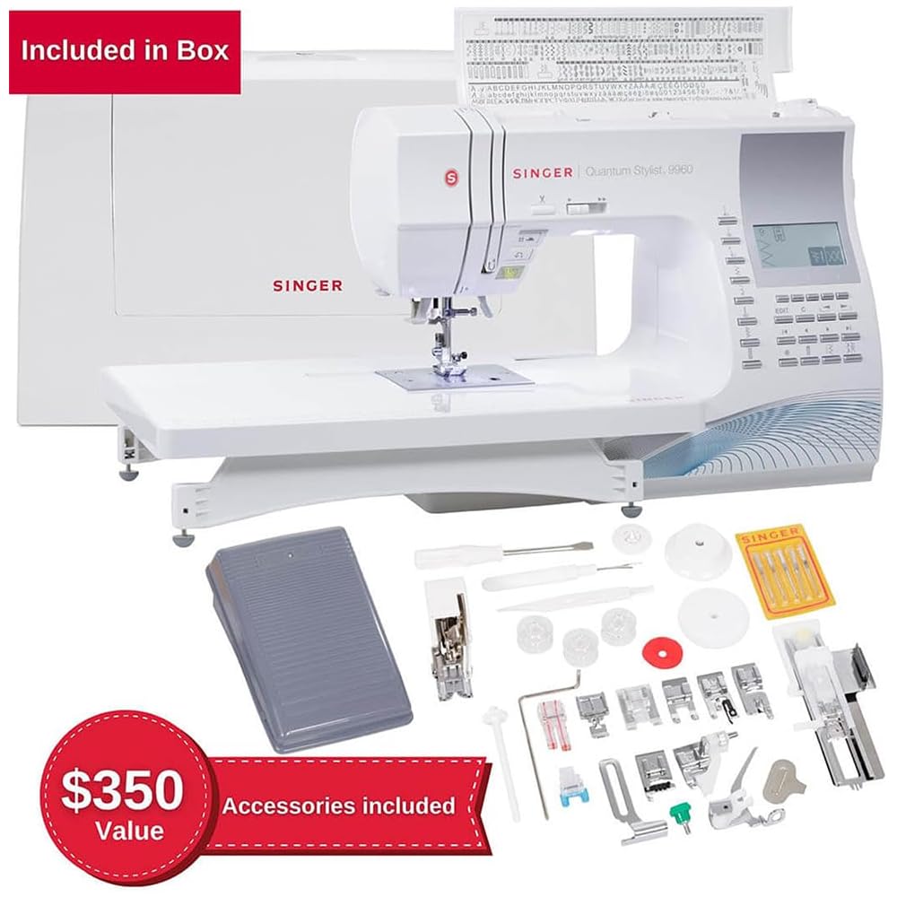 SINGER Quantum Stylist 9960 Computerized Sewing & Quilting Machine with Extension Table, Hard Case & Accessories | 600 Stitches, Lettering, LED Light, 1-Step Buttonhole & High-End Touch Controls
