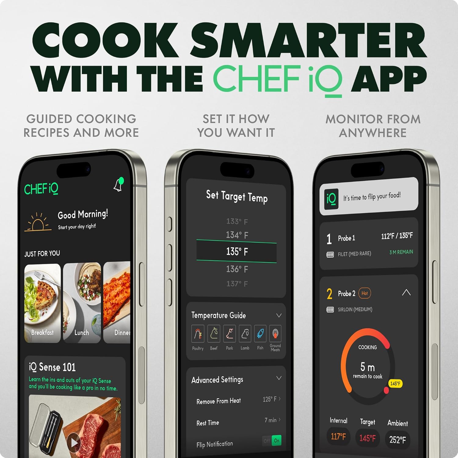 CHEF iQ Sense [2025 Model] | Smart Wireless Meat Thermometer | 3 Ultra-Thin Probes | WiFi Unlimited Range | 1000°F Heat Safe | 5 Sensors | BBQ, Grill, Oven, Smoker, Air Fryer | Gen3: Home & Kitchen