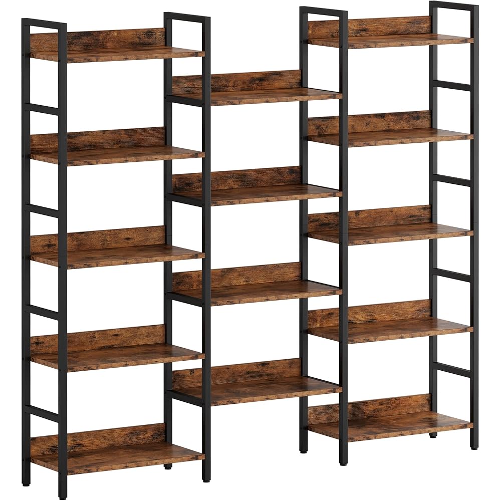 IRONCK Bookcases and Bookshelves Triple Wide 5 Tiers Industrial Bookshelf with Baffles Large Etagere Bookshelf with Metal Frame for Living Room Home Office : Home & Kitchen