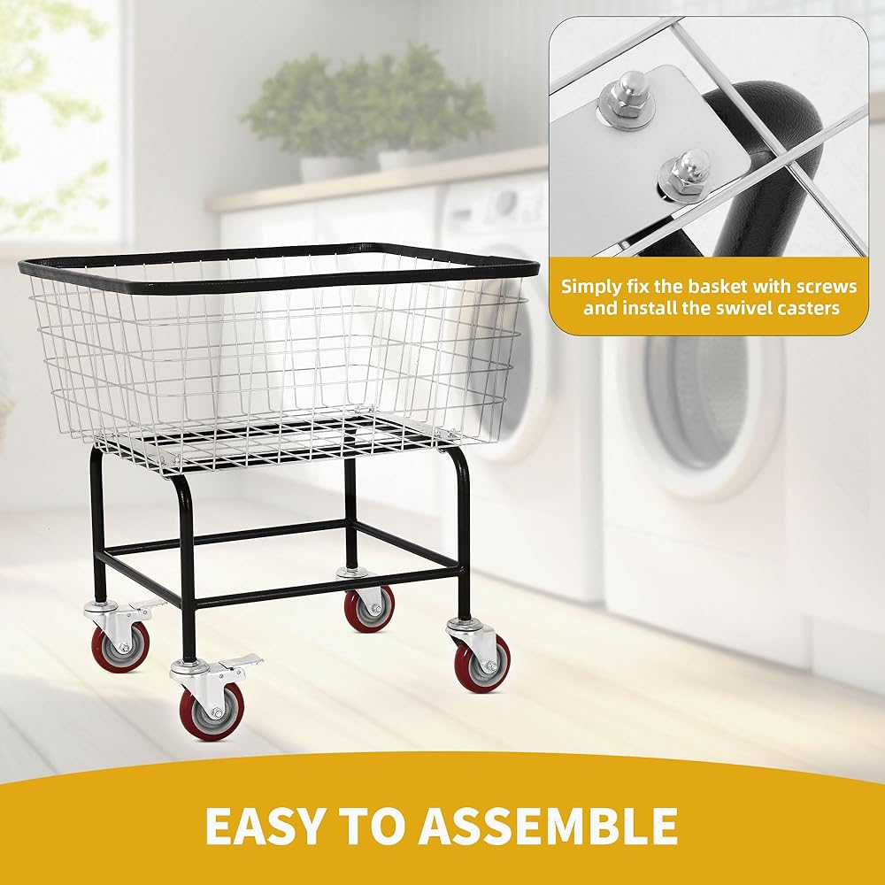 DWVO 4.5 Bushel Wire Laundry Cart with Wheels, Rolling Laundry Basket with Smooth Wheels, Metal Commercial Wire Laundries Basket Cart, Heavy-Duty Large Steel Bin for Clothes Storage & Organization : Home & Kitchen